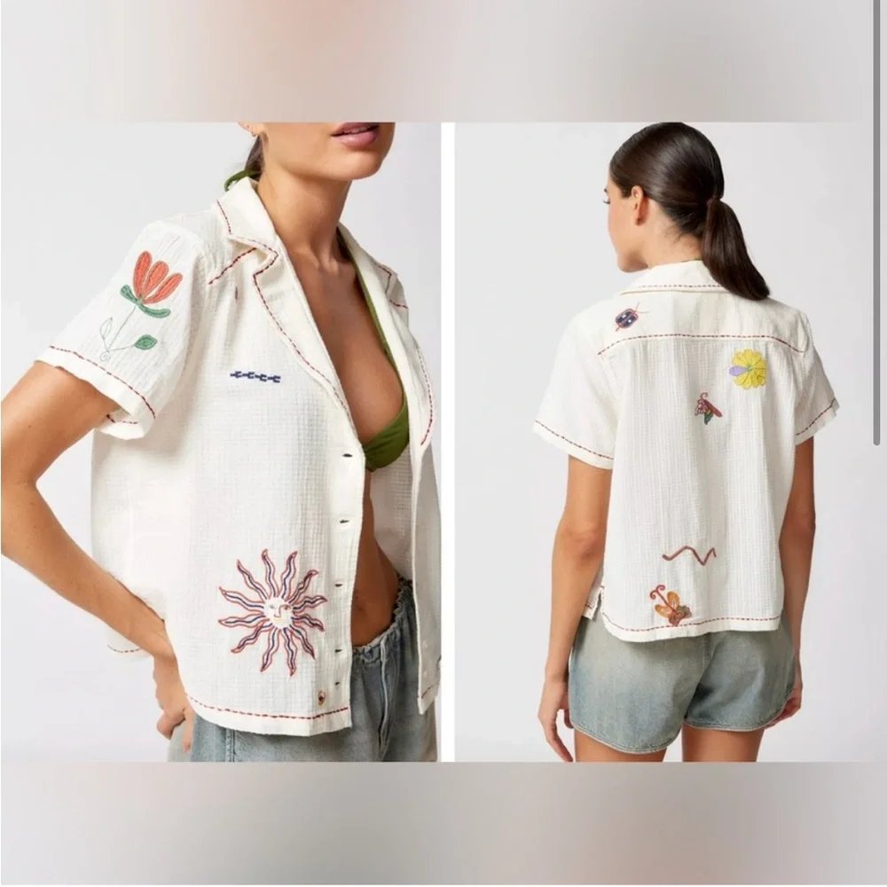 Urban Outfitters Bowie Sunshine Embroidered Button Down Shirt - Picture 2 of 2